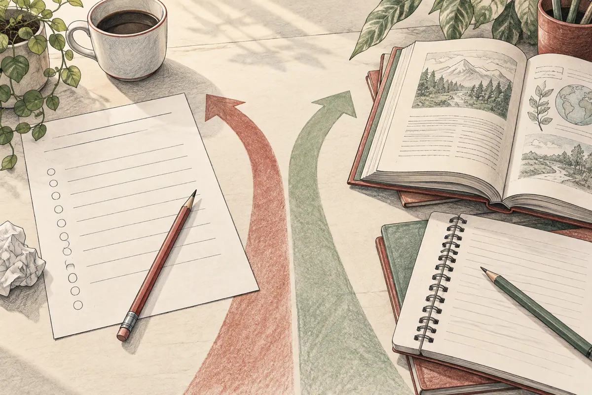 Folha de exercícios e livros como dois percursos de estudo.
